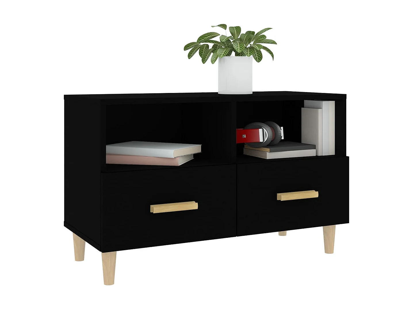 Mueble para TV  | Gabinete de TV |  Mueble de salón madera contrachapada negro 80x36x50 cm