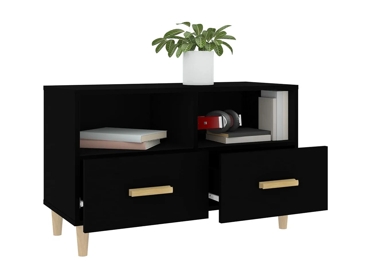 Mueble para TV  | Gabinete de TV |  Mueble de salón madera contrachapada negro 80x36x50 cm