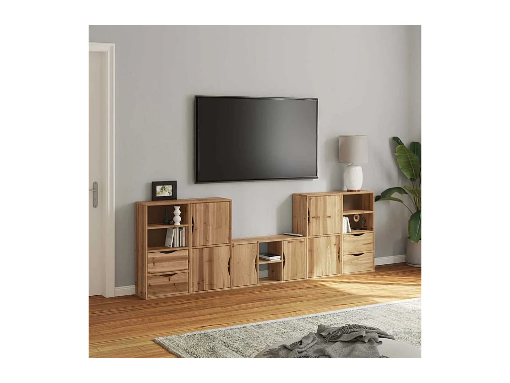 Muebles de TV | Gabinetes de TV |  Muebles de salón 5 uds. con almacenaje "ODDA" madera maciza pino
