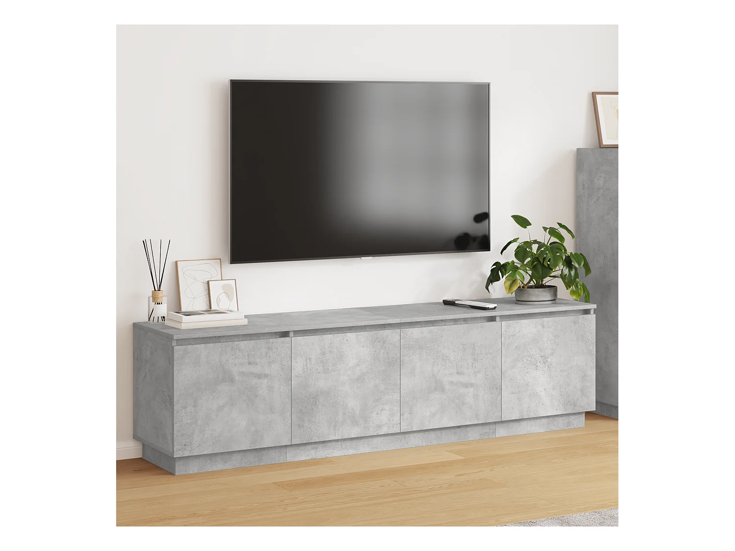 Meuble TV | Banc TV | Armoire TV avec LED Béton Gris 180x38x49 cm Bois d'ingénierie