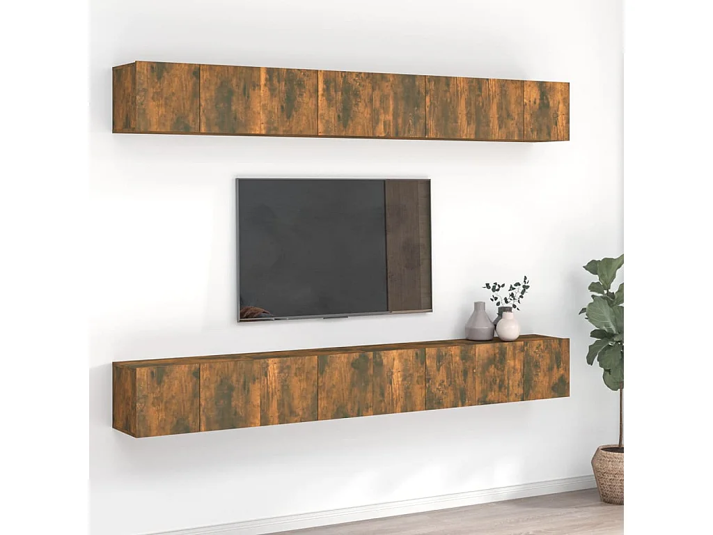 Meubles TV | Bancs TV | Armoires TV 8 pcs Chêne fumé 60x30x30 cm Bois d'ingénierie
