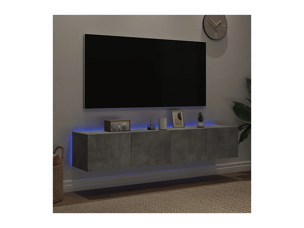 Muebles TV | Gabinetes de TV | Muebles de salón de pared luces LED 2 uds gris hormigón 80x35x31 cm