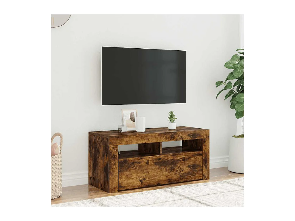Mueble de TV | Mueble de salón con luces LED roble ahumado 90x35x40 cm