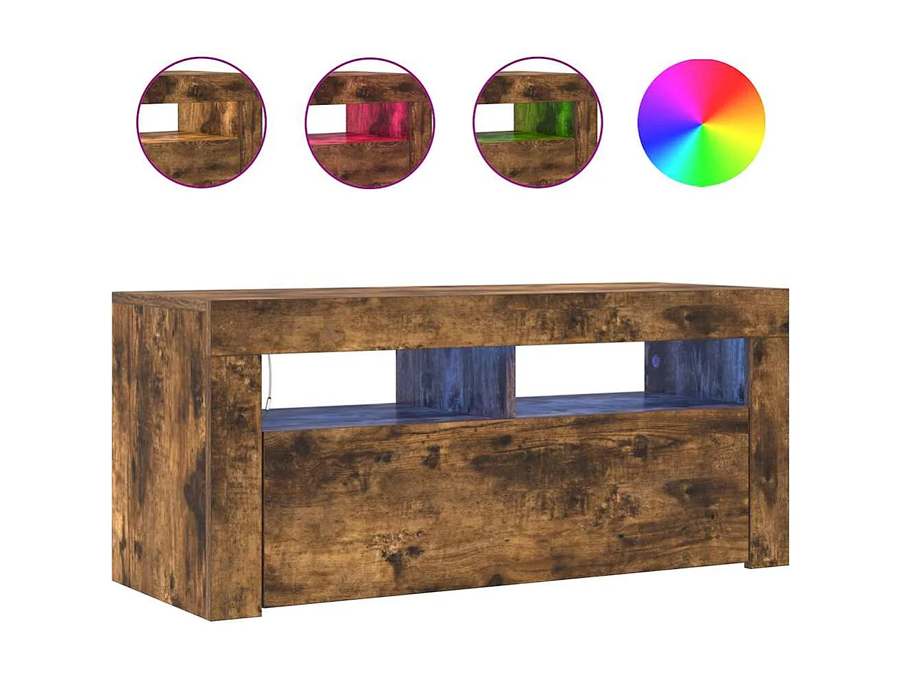 Meuble TV | Banc TV | Armoire TV avec lumières LED Chêne fumé 90x35x40 cm