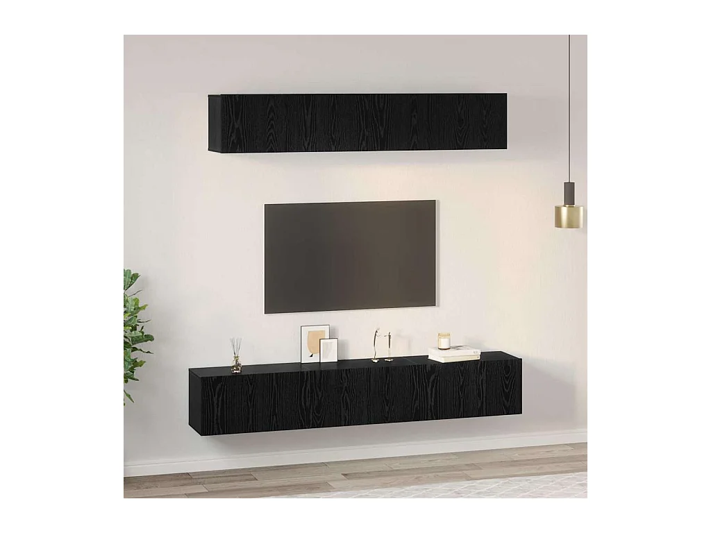 Tv-meubelset | Tv-Bank | TV-kast 5 pcs Zwart eiken 80 x 30 x 30 cm Bewerkt hout