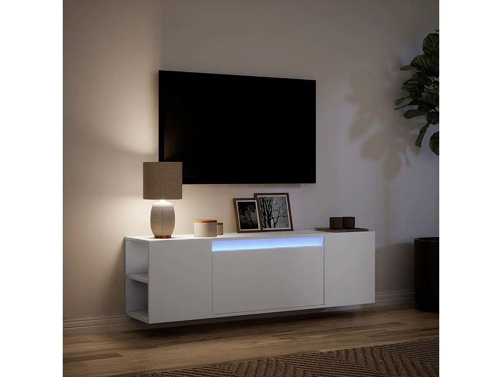 Mueble de TV | Mueble de salón de pared con luces LED blanco 135x31x39,5 cm