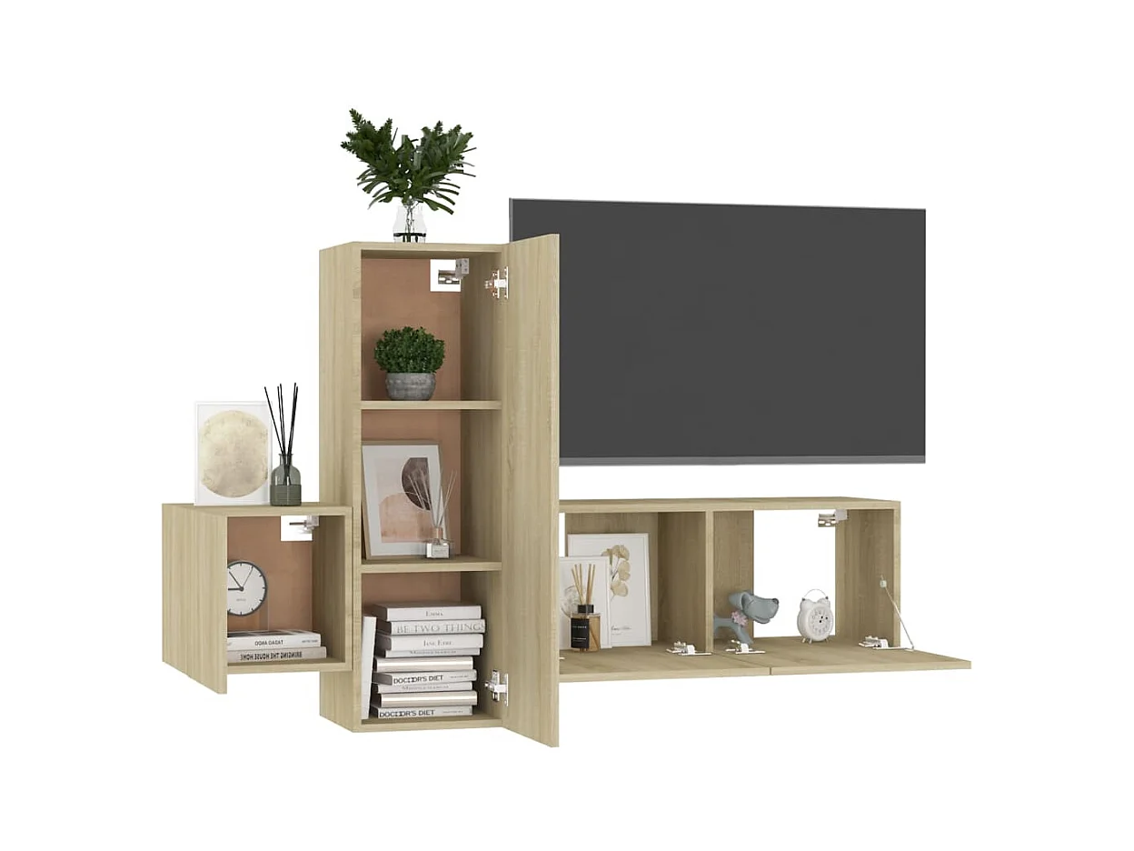 Set de muebles salón TV | Gabinetes de TV |  Muebles de salón 3 pzas madera ingeniería roble Sonoma