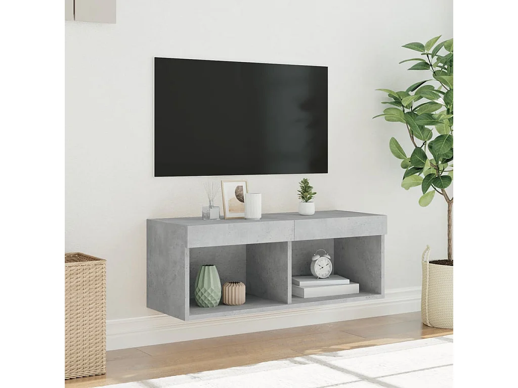 Meuble TV | Banc TV | Armoire TV avec lumières LED gris béton 80x30x30 cm