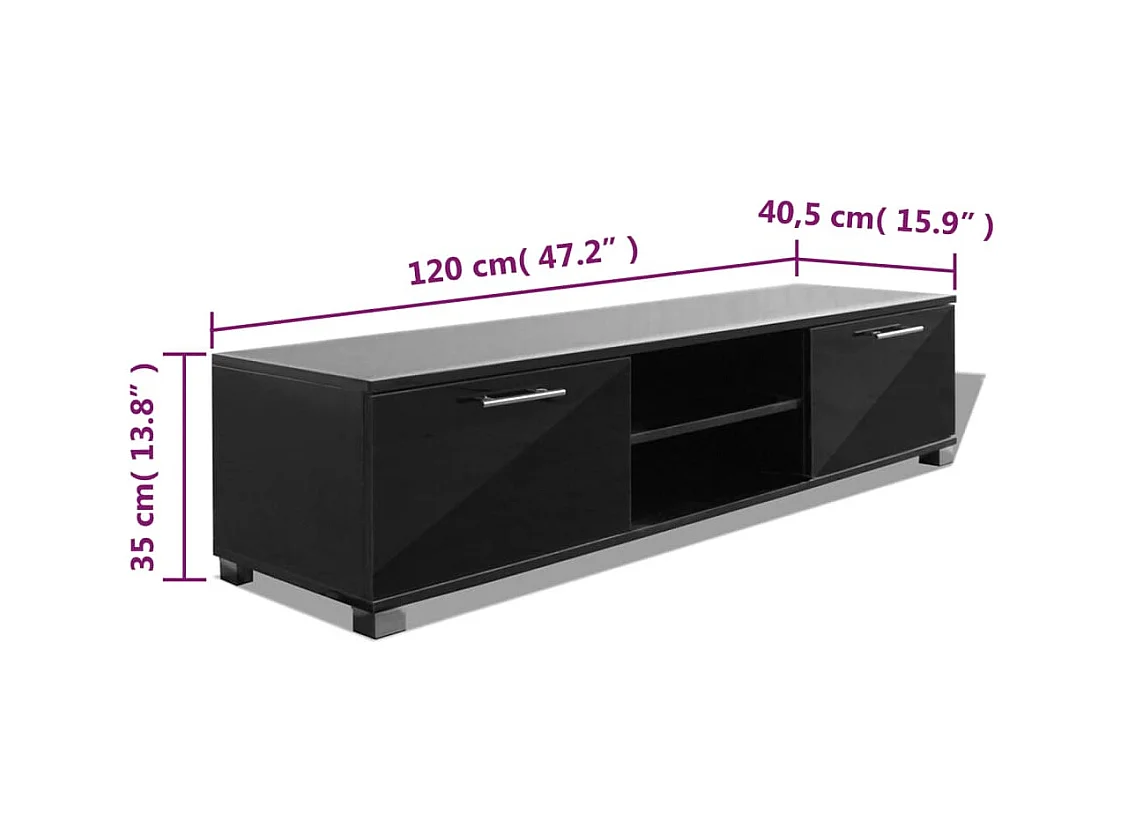 Mueble de TV | Mueble de salón negro brillo 120x40,5x35 cm
