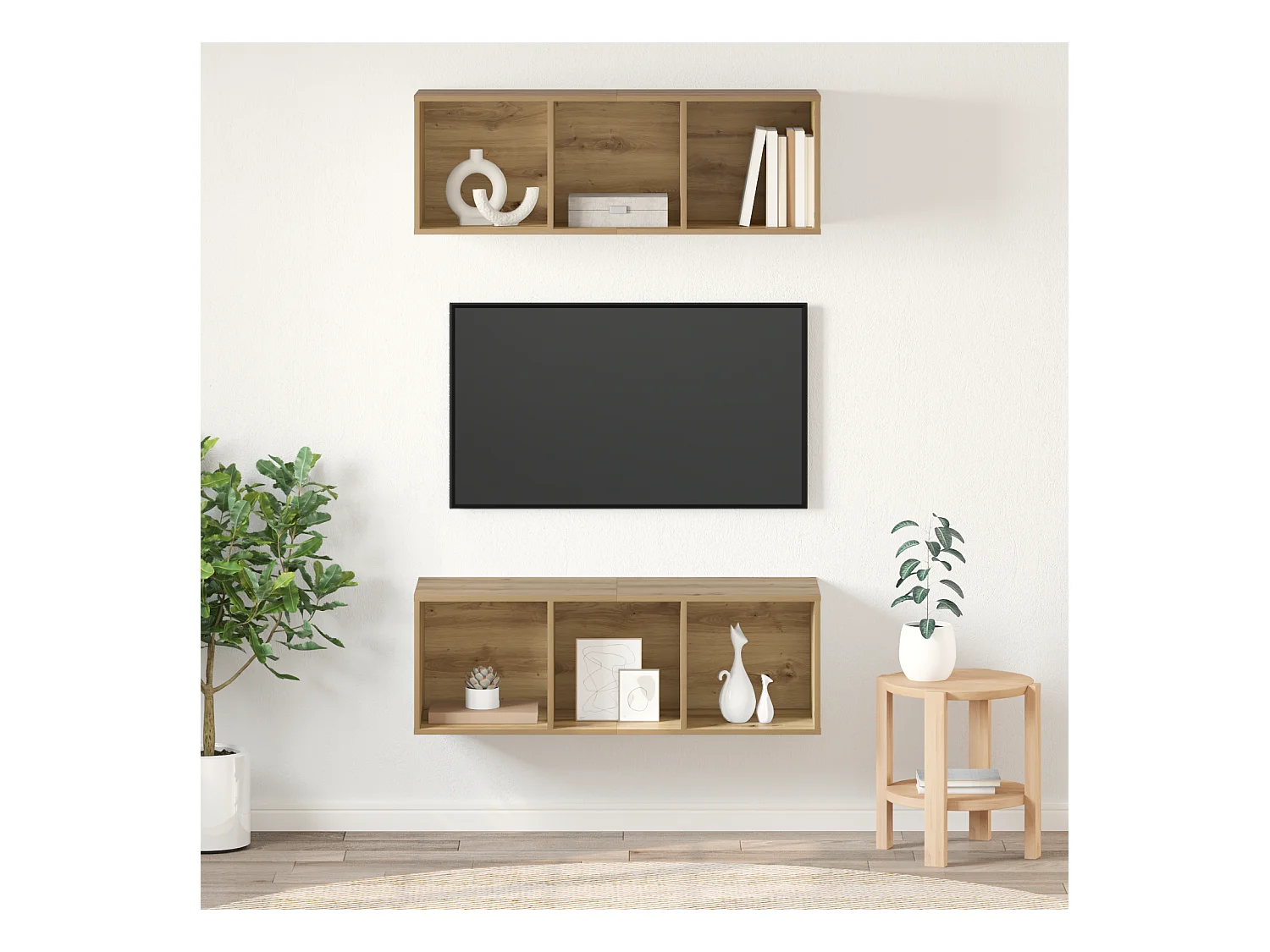 Wandgemonteerde TV Meubel | Tv-Bank | TV-kasten 2 pcs artisanaal eikenkleurig
