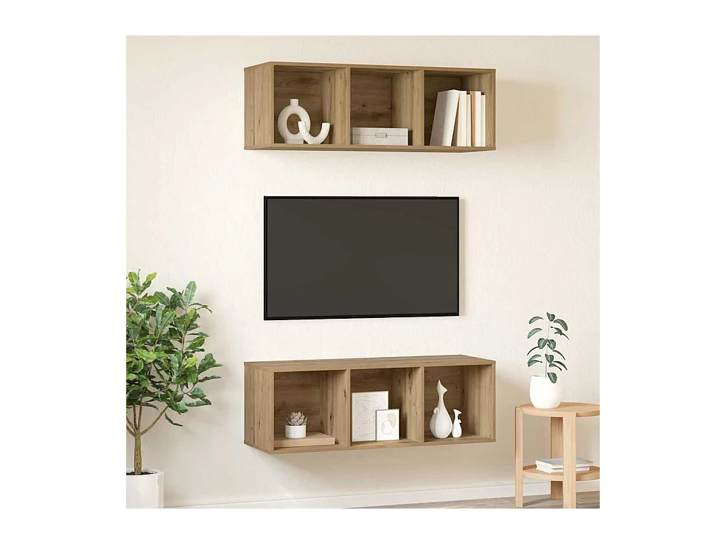 Wandgemonteerde TV Meubel | Tv-Bank | TV-kasten 2 pcs artisanaal eikenkleurig