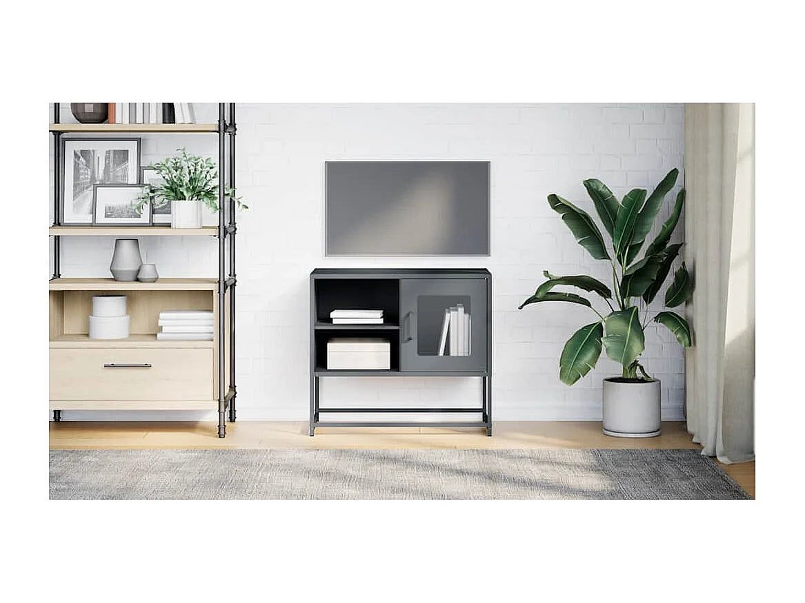 Meuble TV | Banc TV | Armoire TV anthracite 68x39x60,5 cm acier