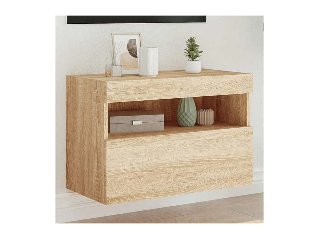 Meuble TV | Banc TV | Armoire TV mural avec lumières LED chêne sonoma 60x30x40 cm