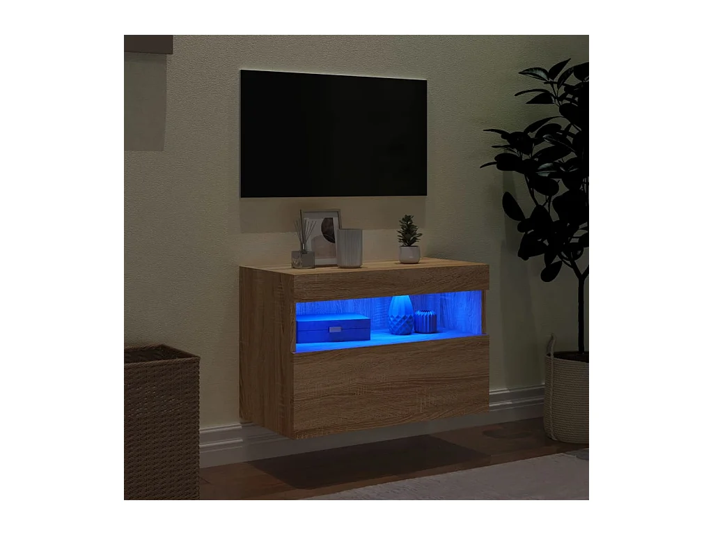 Meuble TV | Banc TV | Armoire TV mural avec lumières LED chêne sonoma 60x30x40 cm