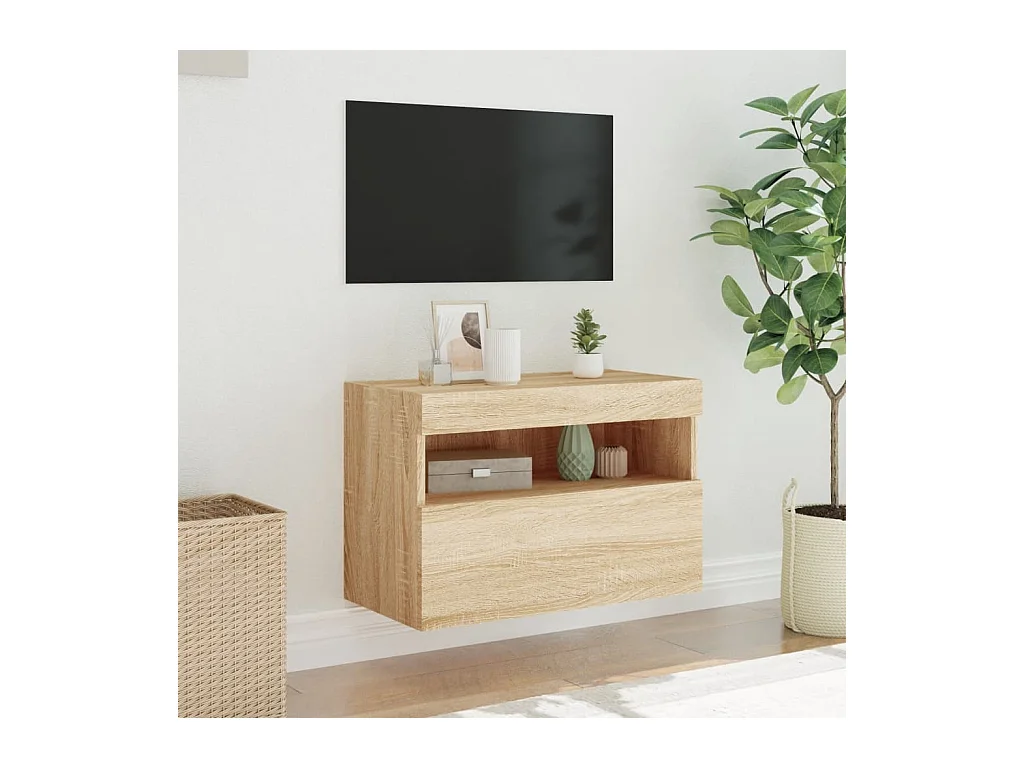 Meuble TV | Banc TV | Armoire TV mural avec lumières LED chêne sonoma 60x30x40 cm