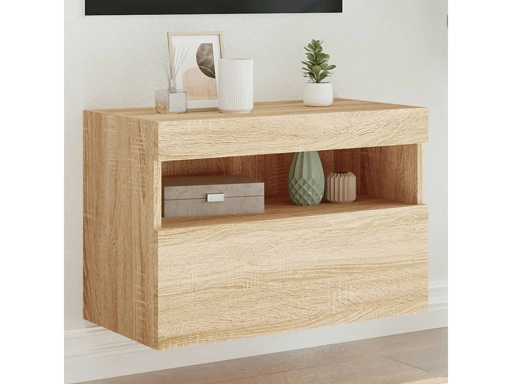 Mueble de TV | Mueble de salón de pared con luces LED roble Sonoma 60x30x40 cm
