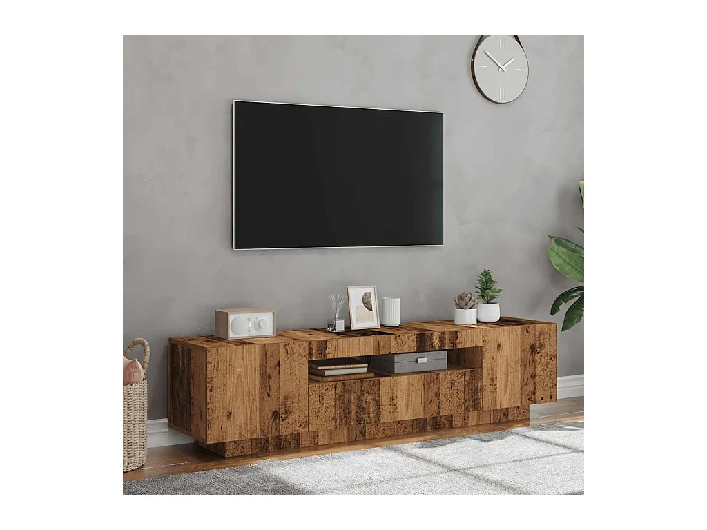 Mueble TV | Gabinete de TV | Mueble de salón luces LED madera ingeniería envejecida 160x35x40 cm