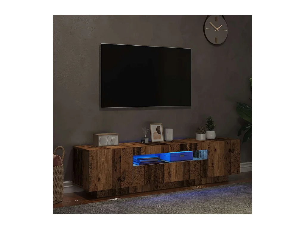 Mueble TV | Gabinete de TV | Mueble de salón luces LED madera ingeniería envejecida 160x35x40 cm