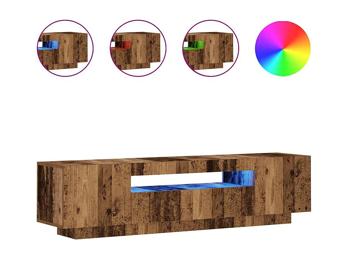 Mueble TV | Gabinete de TV | Mueble de salón luces LED madera ingeniería envejecida 160x35x40 cm