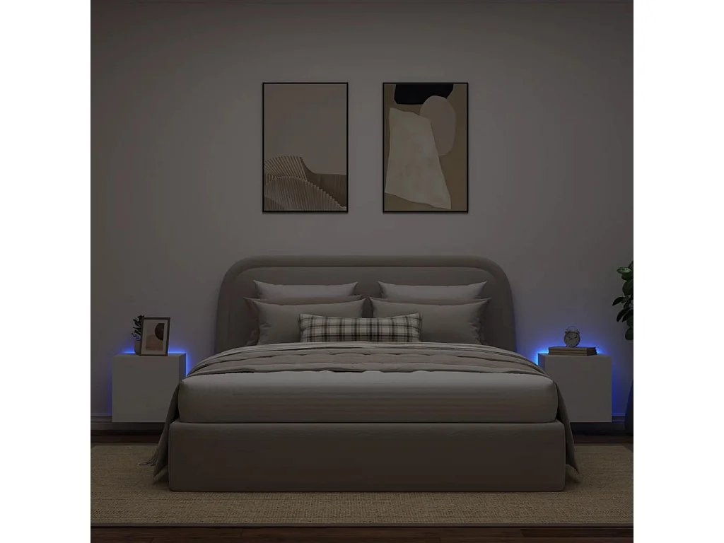 Muebles de TV | Gabinetes de TV |  Muebles de salón de pared con luces LED 2 uds blanco 40,5x35x40 cm
