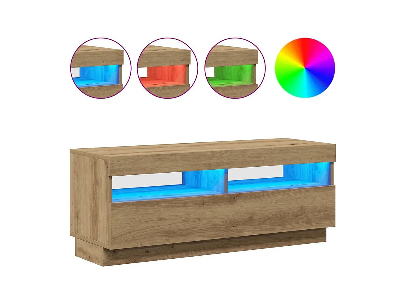 Mueble TV | Gabinete de TV | Mueble de salón luces LED madera ingeniería roble artisan 100x35x40cm