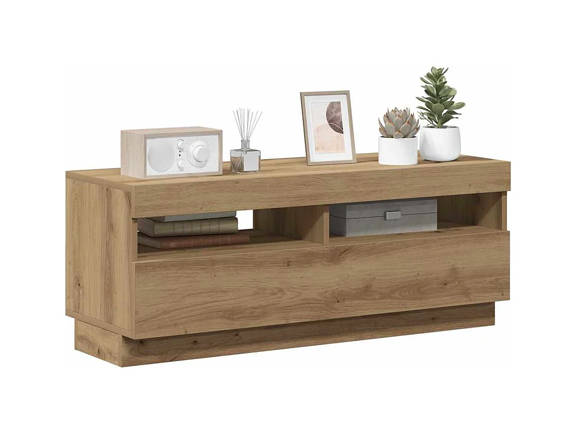 Mueble TV | Gabinete de TV | Mueble de salón luces LED madera ingeniería roble artisan 100x35x40cm