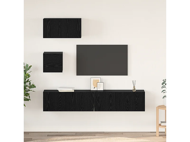 Tv-meubelset | Tv-Bank | TV-kast 4 pcs Zwart eiken 80 x 30 x 30 cm Bewerkt hout