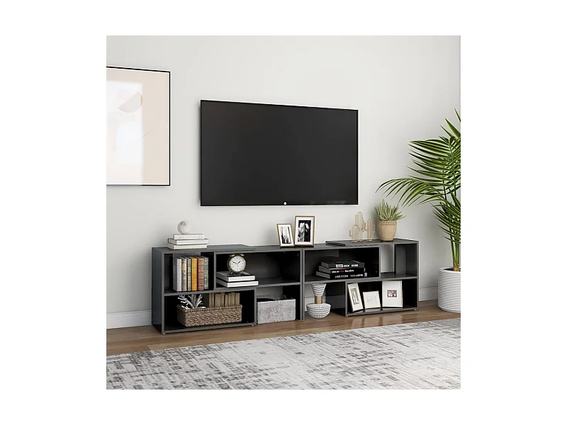 Mueble de TV | Mueble de salón madera contrachapada gris brillante 149x30x52 cm