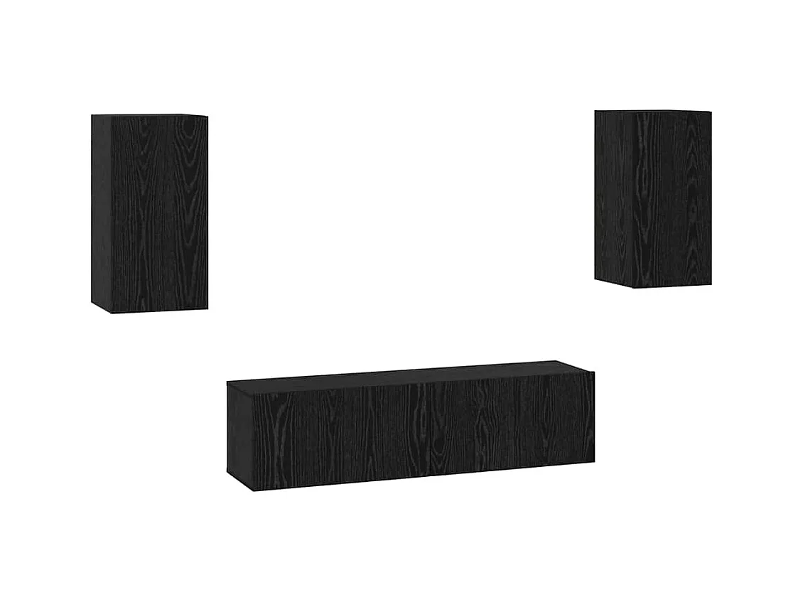 Conjunto de Mueble de TV | Mueble de salón Montaje en la pared 4 pcs Roble negro
