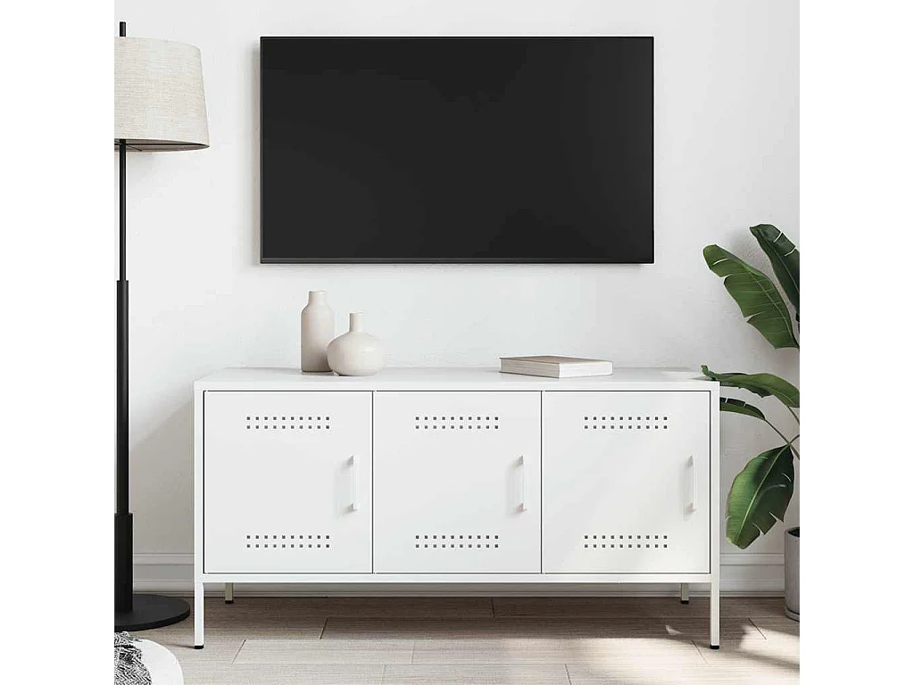 Meuble TV | Banc TV | Armoire TV blanc 100,5x39x50,5 cm acier