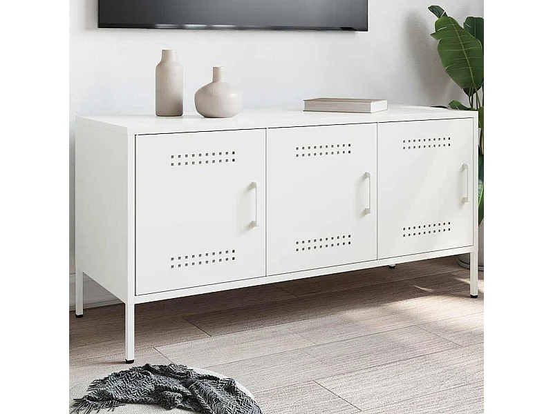 Meuble TV | Banc TV | Armoire TV blanc 100,5x39x50,5 cm acier