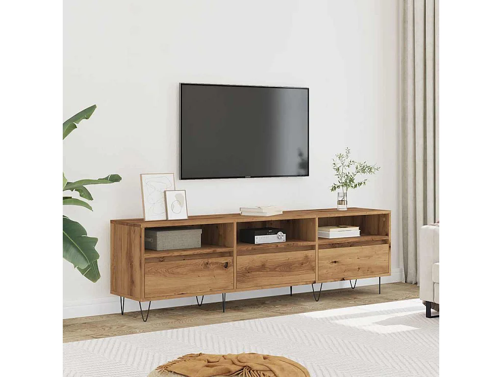 Tv-meubel | Tv-Bank | TV-kast150x30x44,5 cm bewerkt hout artisanaal eikenkleur