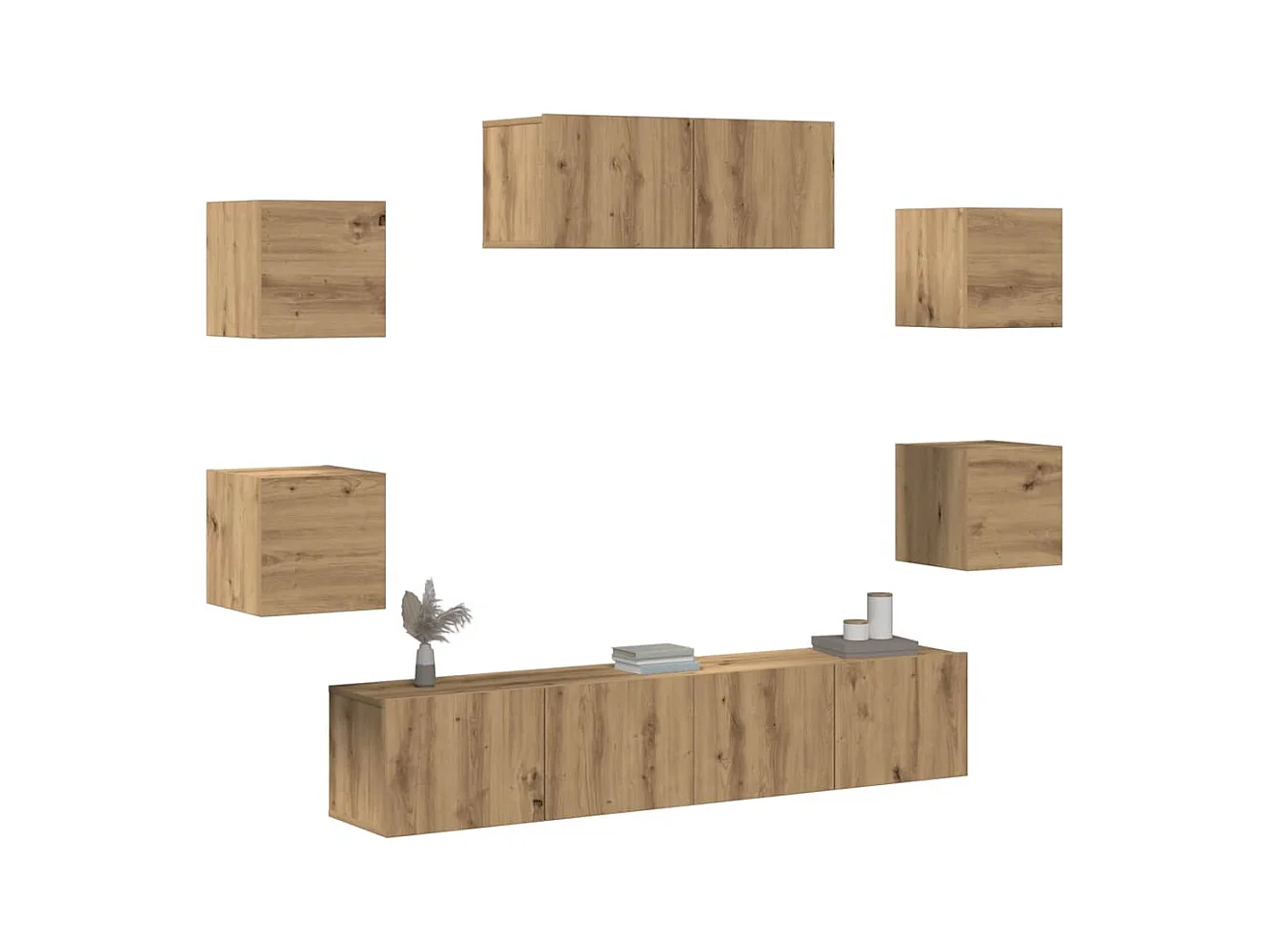 7-delig Tv-meubelset | Tv-Bank | TV-kast wandmontage artisanaal eiken