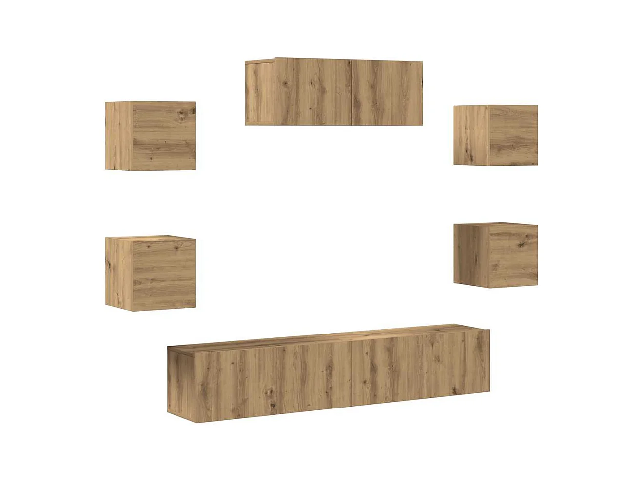 7-delig Tv-meubelset | Tv-Bank | TV-kast wandmontage artisanaal eiken