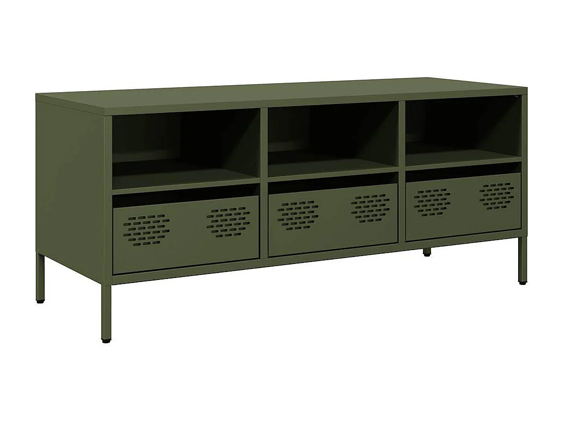 Meuble TV | Banc TV | Armoire TV vert olive 101,5x39x43,5 cm acier laminé à froid
