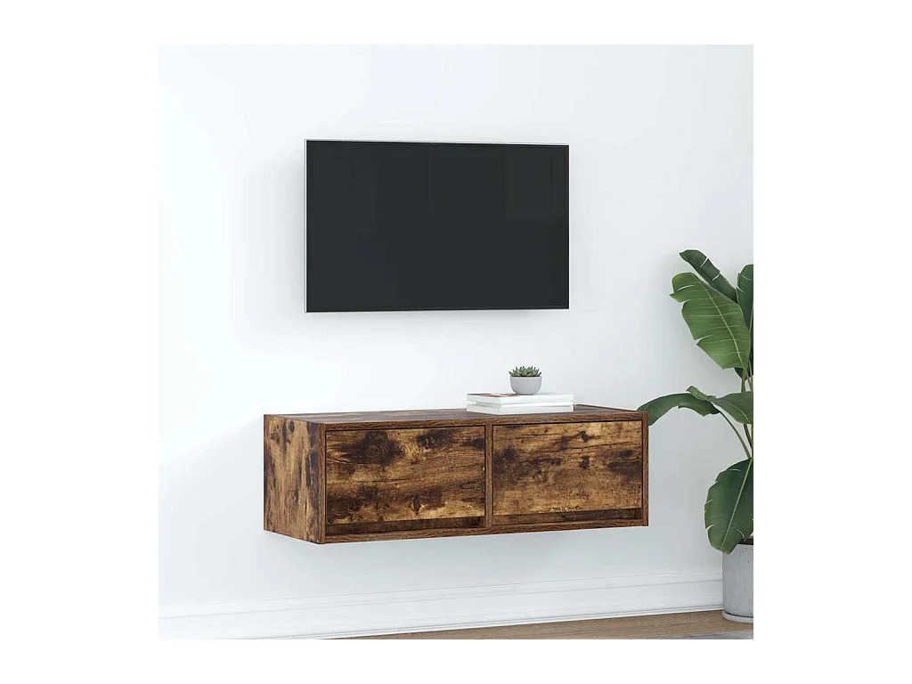 Meuble TV | Banc TV | Armoire TV chêne fumé 80x31x25,5 cm bois d'ingénierie
