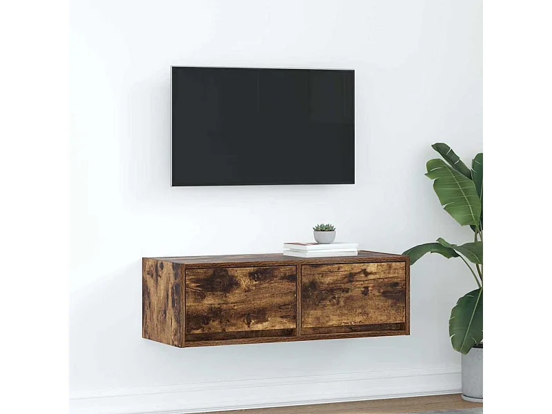 Meuble TV | Banc TV | Armoire TV chêne fumé 80x31x25,5 cm bois d'ingénierie