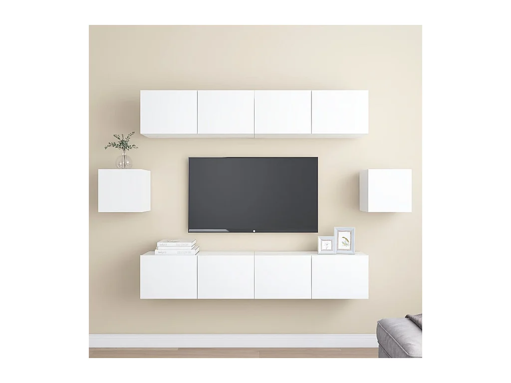 Set de muebles de salón TV | Gabinetes de TV |  Muebles de TV 6 piezas madera de ingeniería blanco