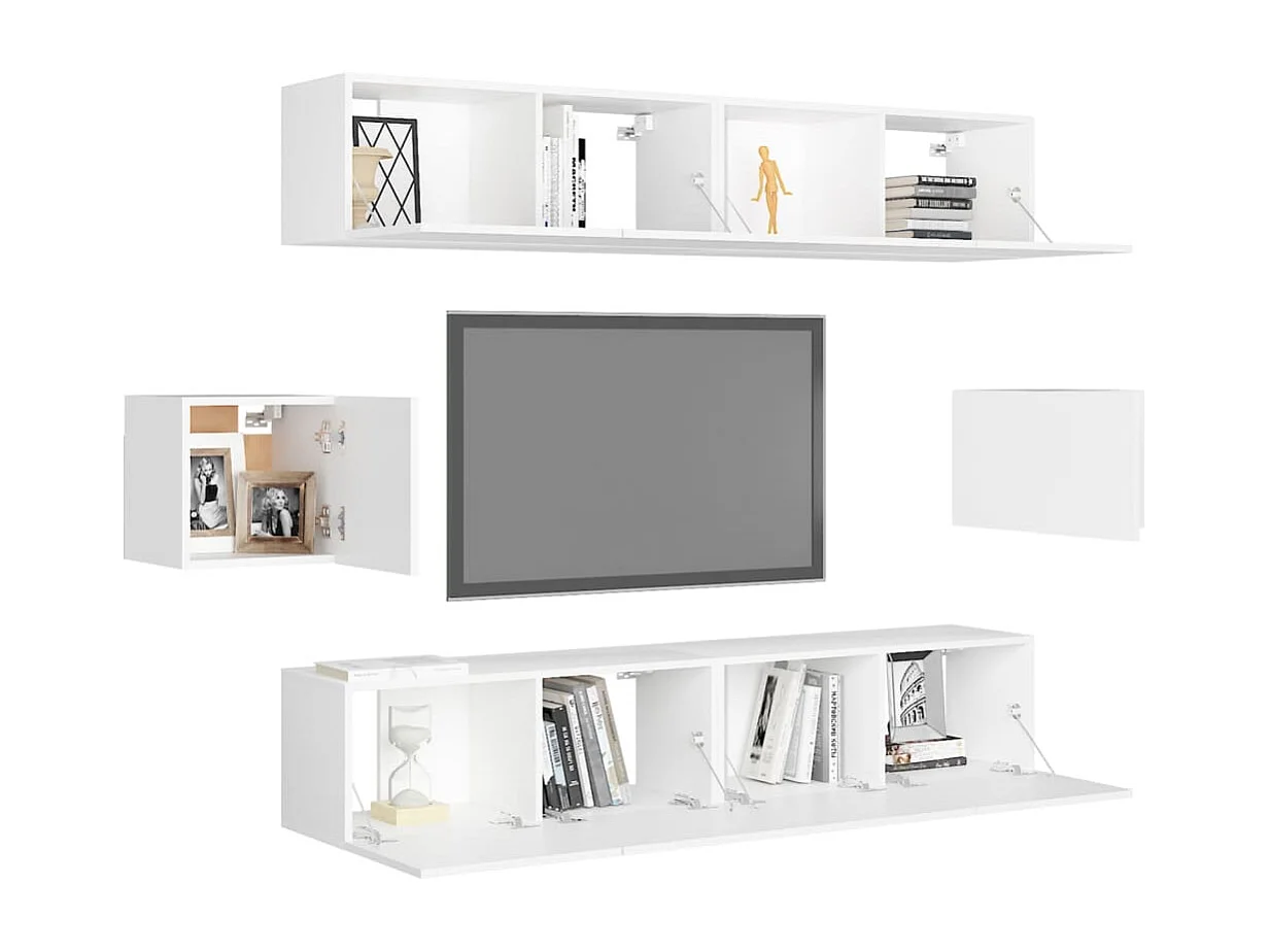 Set de muebles de salón TV | Gabinetes de TV |  Muebles de TV 6 piezas madera de ingeniería blanco