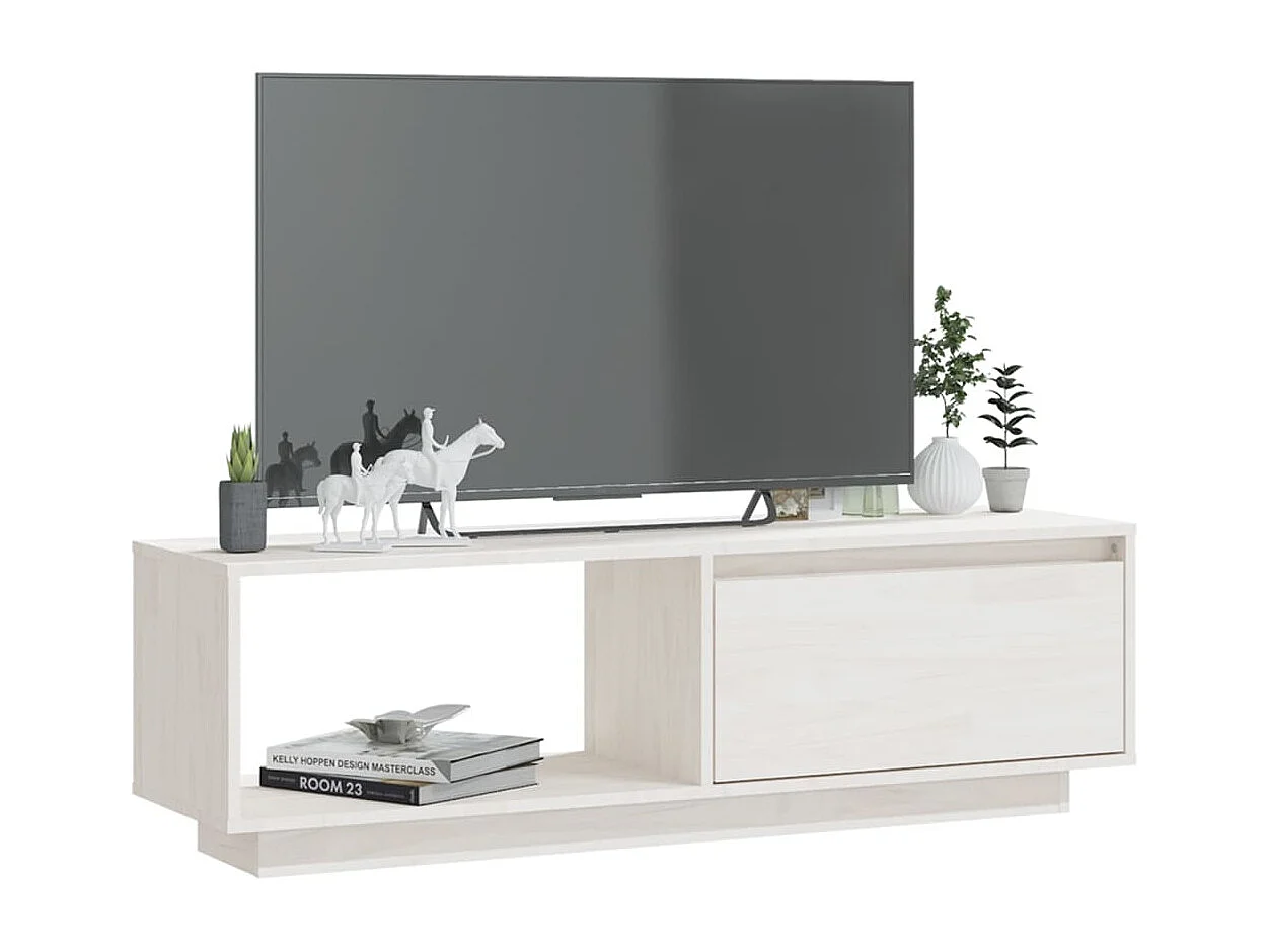 Mueble de TV | Mueble de salón de madera maciza de pino blanco 110x30x33,5 cm