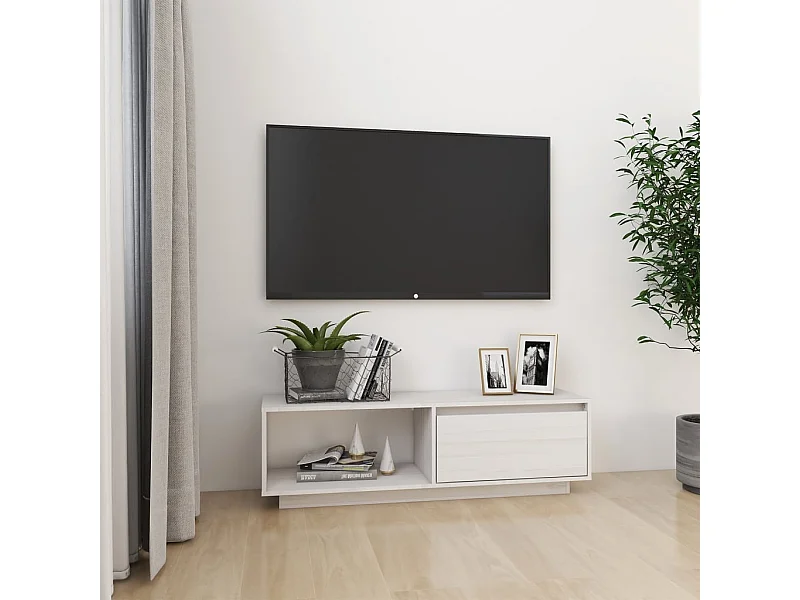 Meuble TV | Banc TV | Armoire TV Blanc 110x30x33,5 cm Bois de pin massif