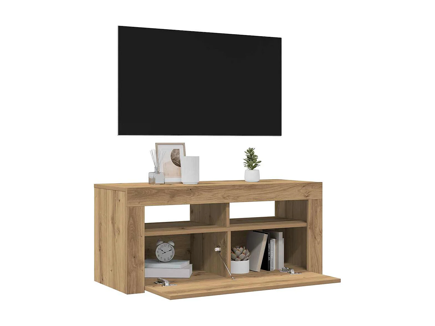 Mueble de TV | Mueble de salón luces LED madera roble artisan 90x35x40 cm