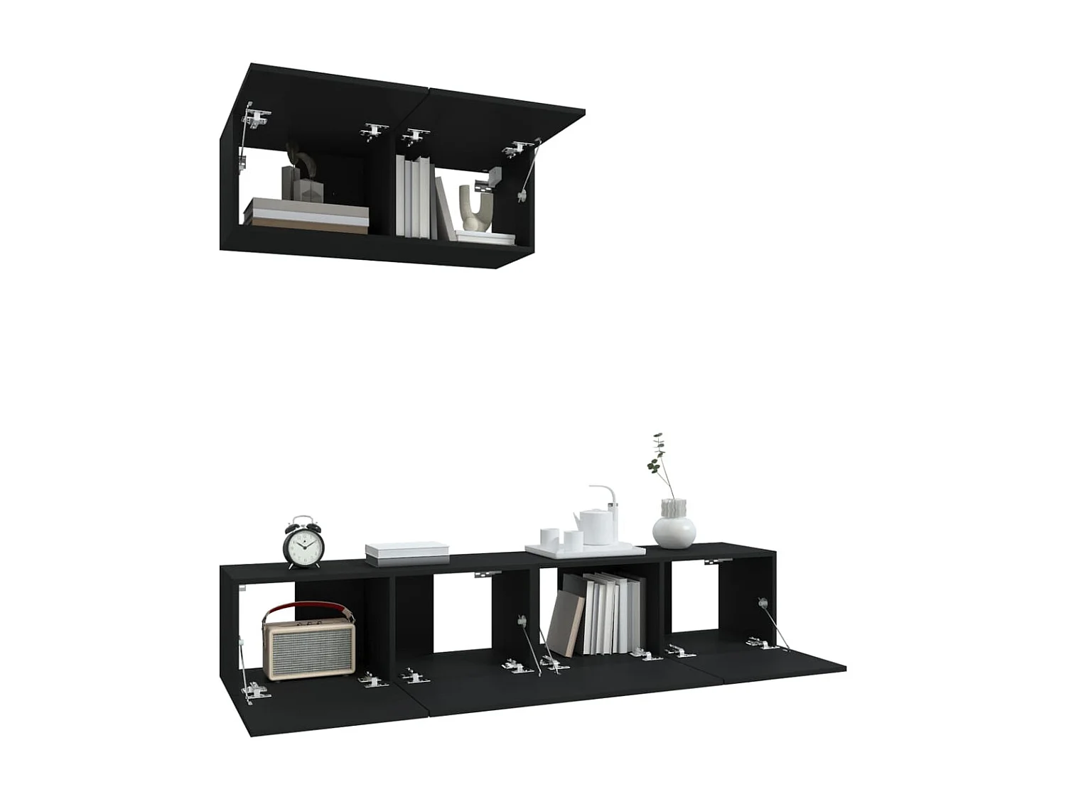 Set de muebles para TV  | Gabinetes de TV |  Muebles de salón 3 piezas madera contrachapada negro