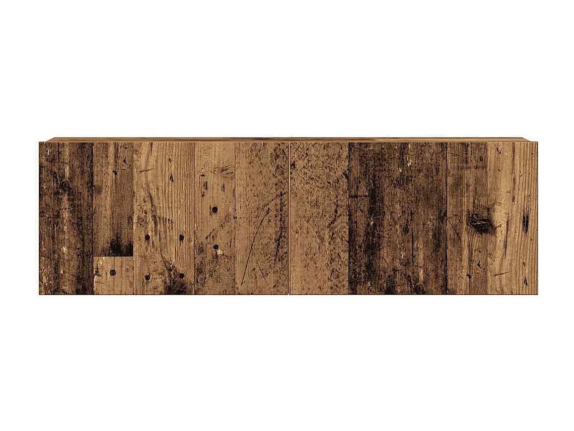 4-delig Tv-meubelset | Tv-Bank | TV-kast wandmontage bewerkt hout oud houtkleurig