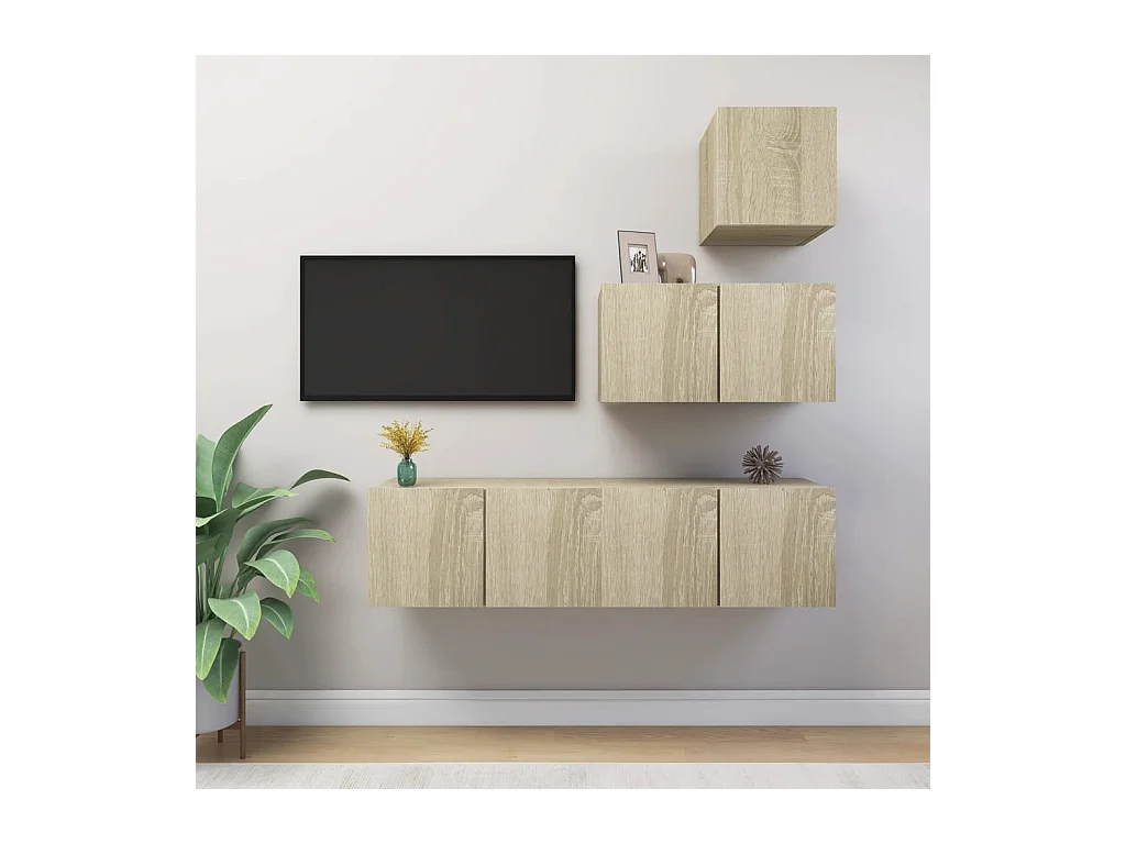 Set muebles de salón TV | Gabinetes de TV |  Muebles de TV 4 piezas madera ingeniería roble Sonoma