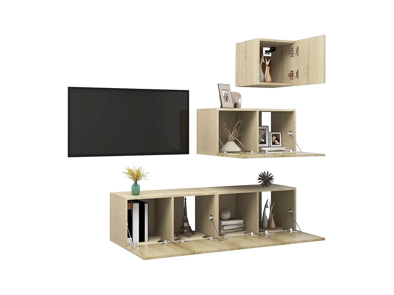 Set muebles de salón TV | Gabinetes de TV |  Muebles de TV 4 piezas madera ingeniería roble Sonoma