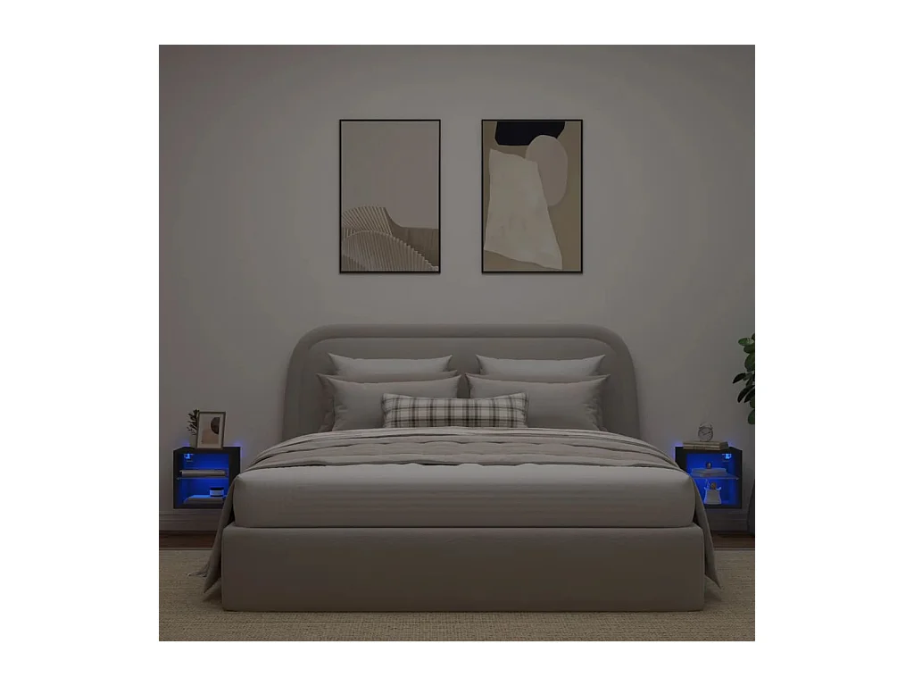 Muebles de TV | Gabinetes de TV |  Muebles de salón de pared con luces LED 2 uds negro 30x28,5x30 cm
