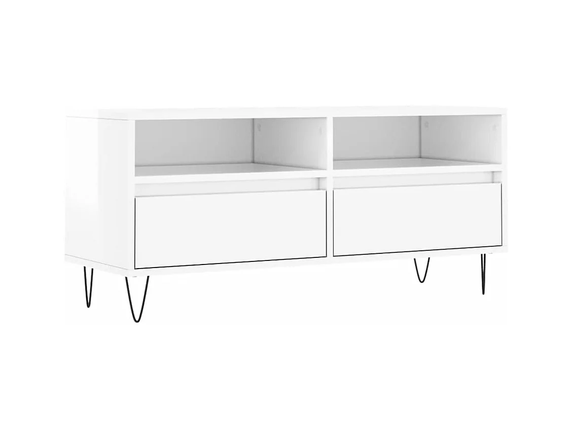 Mueble de TV | Mueble de salón madera contrachapada blanco brillo 100x34,5x44,5cm
