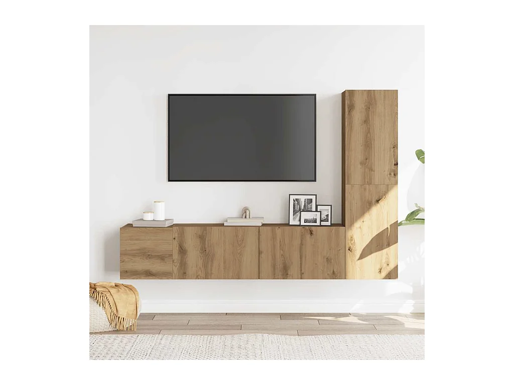 Meubles TV | Bancs TV | Armoires TV muraux 3 pcs chêne artisanal bois d'ingénierie