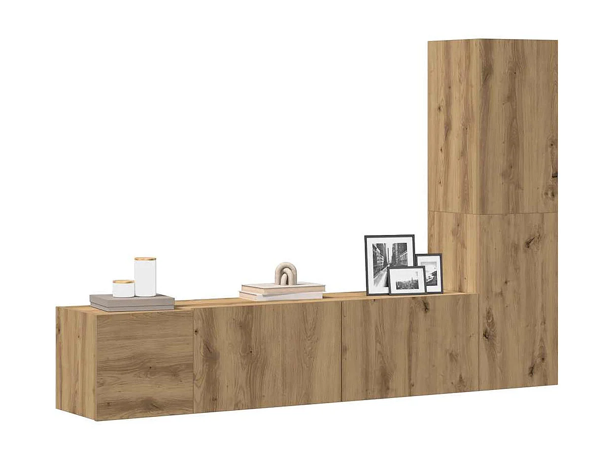 Mobili TV | Armadietti TV a Parete 3 pz Rovere Artigianale in Legno Multistrato